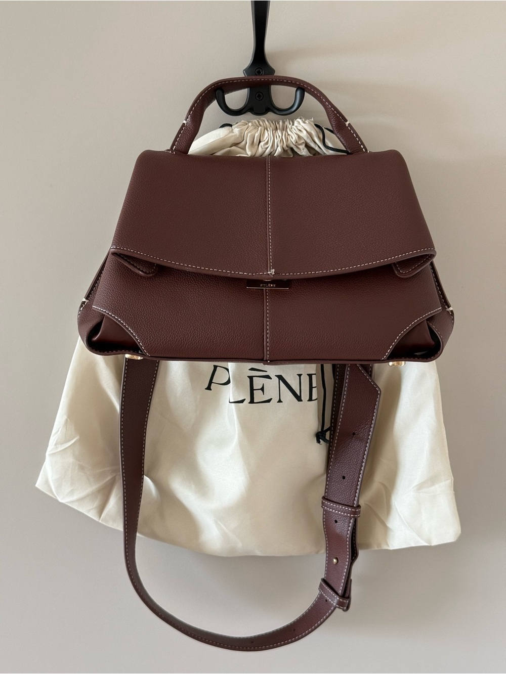 Polène Mokki Mini Leather Shoulder Bag Brown Burgundy